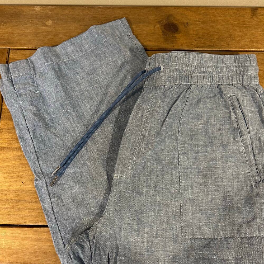 ATHLETA Sz 12 -2 PAIR!- Chambray & White High Rise Retreat Linen Capri Wide Leg - Picture 14 of 16